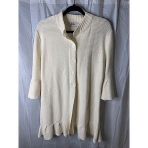 KIKIT Knitwear Cream Button Front Bell Sleeve Ruffle Hem Cardigan Sweater